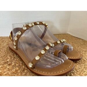 Mystique x Stephanie Gottlieb Brown Leather Crystals Sandals Women 7- see pics